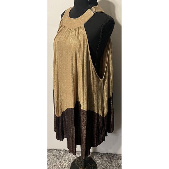 Free People Dress Womens Medium Gold Glitter Halter Swing Trapeze Mini Party - Picture 8 of 14